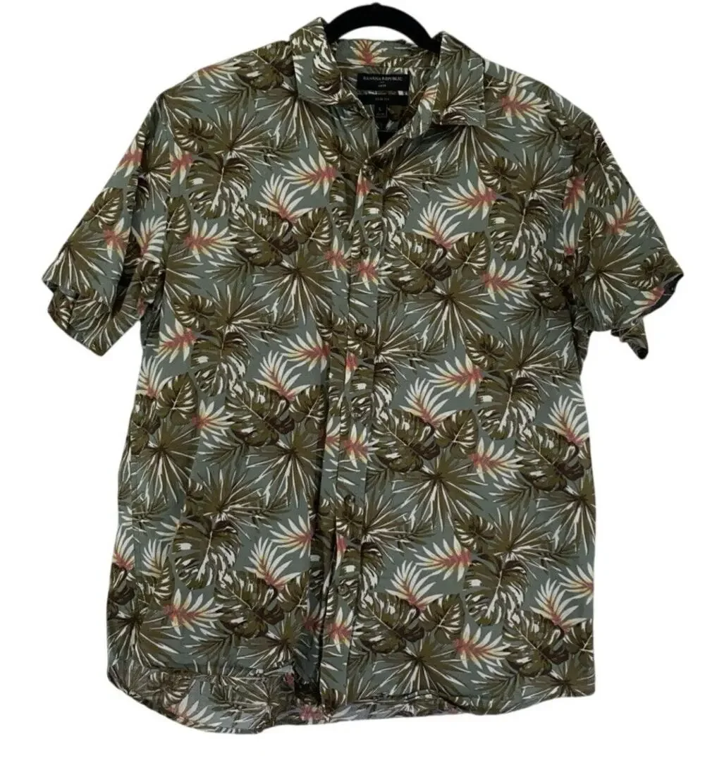 Men's Banana Republic Linen Tropical Short Sleeve Button Down Shirt Size L
